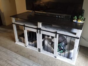 white wooden dog crate