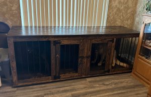 Brown wooden dog crate